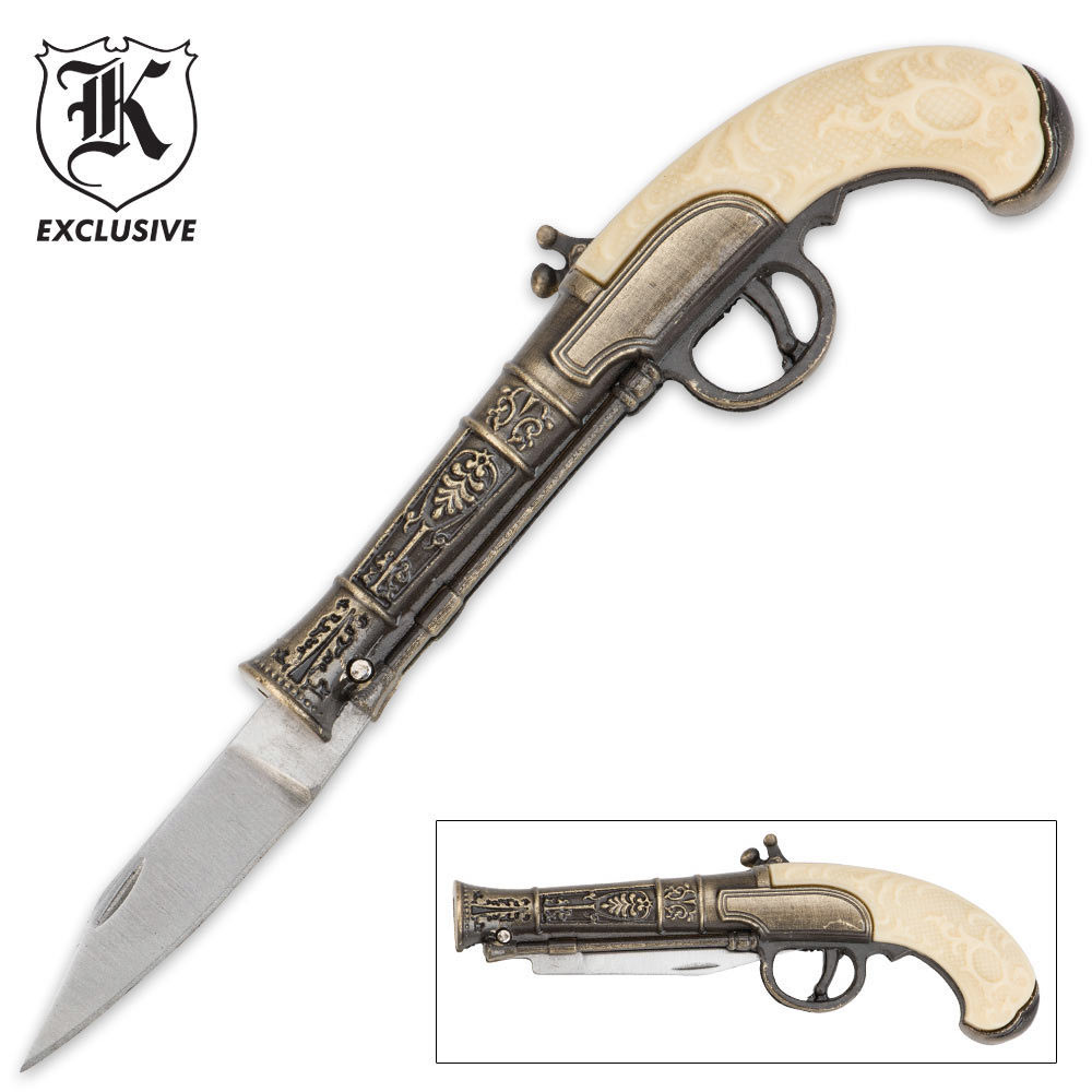 Antique Finished Flintlock Gun Folding Pocket Knife Knives