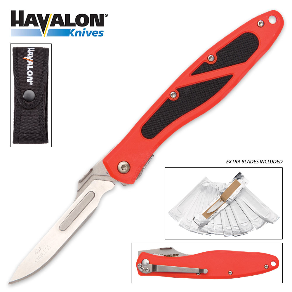 Havalon Piranta Edge Pocket Knife w/ 12 Replacement Blades, Nylon