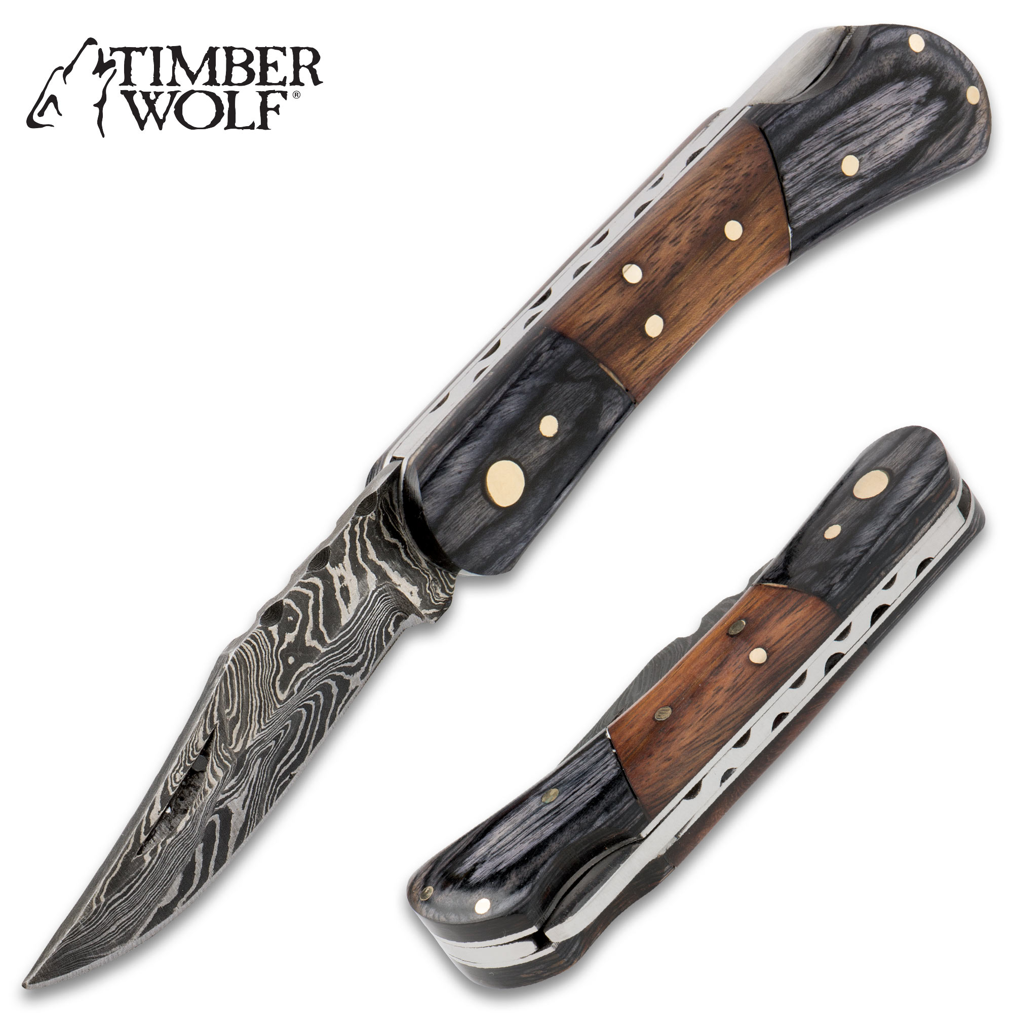 Timber Wolf File Worked Damascus Folding Pocket Knife Kennesaw Cutlery