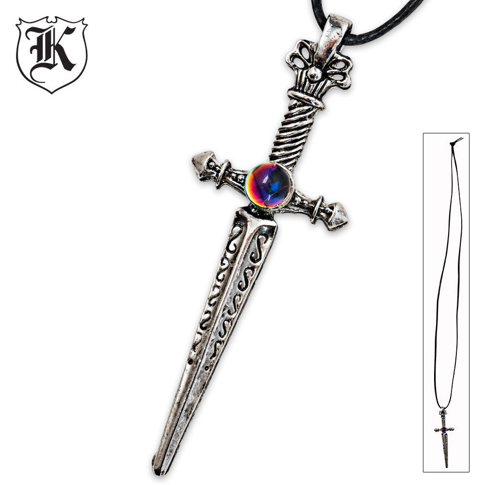Cross Dagger Pendant Necklace With Black Cord Knives