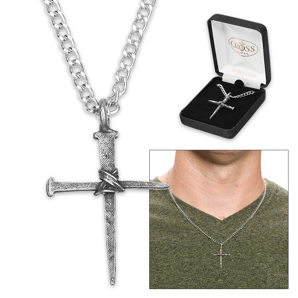 Nail Cross Necklace Bright Cut Pewter Kennesaw Cutlery