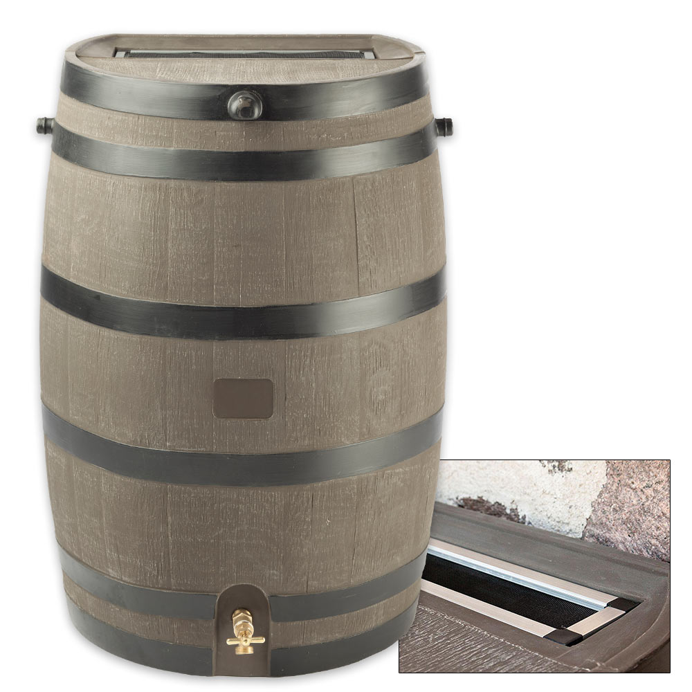 RTS 50Gal. Flat Back Rain Barrel w/ Brass Spigot Woodgrain