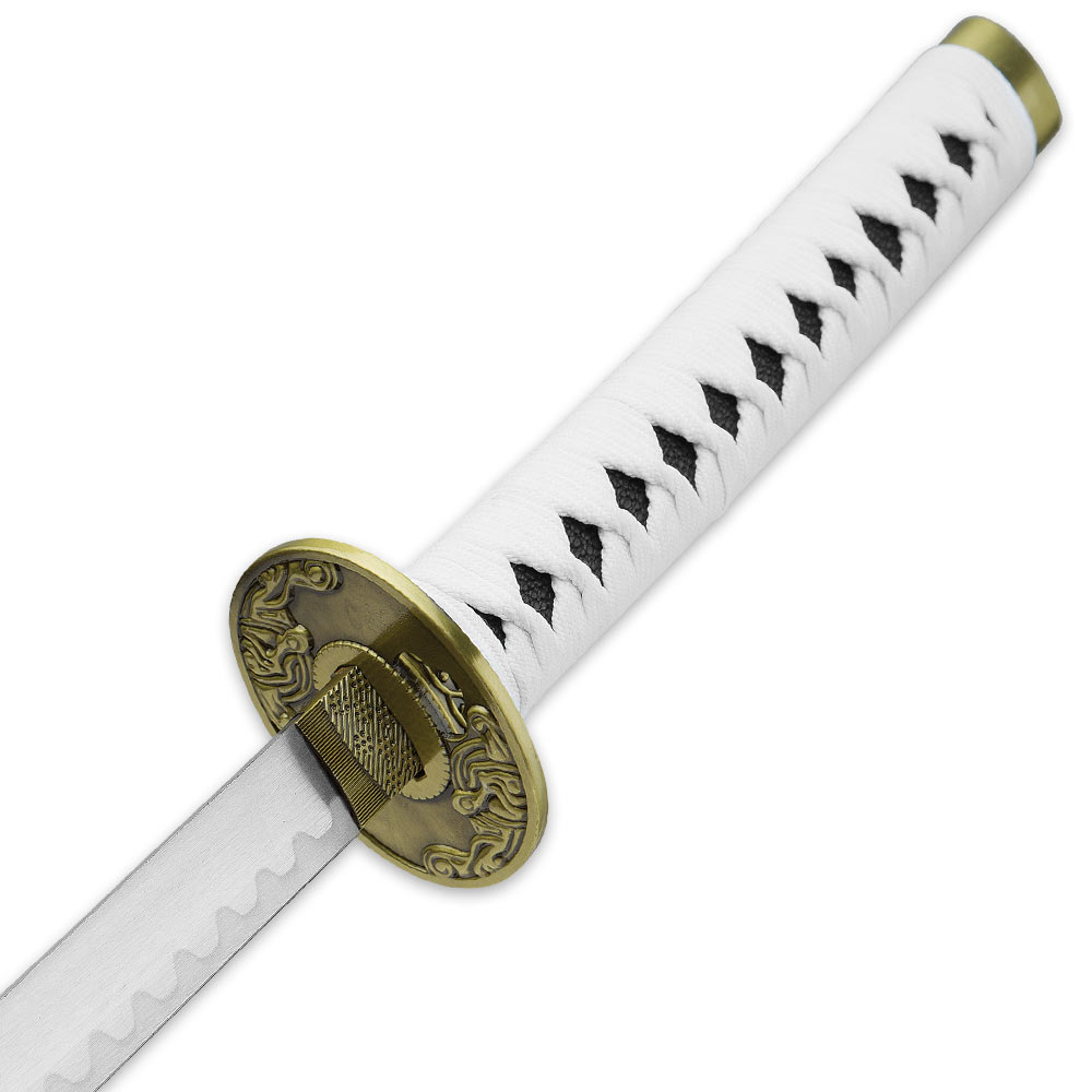 Dragon Samurai Sword With White Handle Wrap And Black