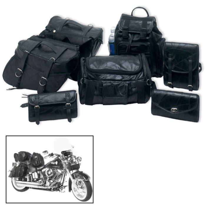 Genuine Buffalo Leather Motorcycle Saddlebags Seven Pieces CHKadels