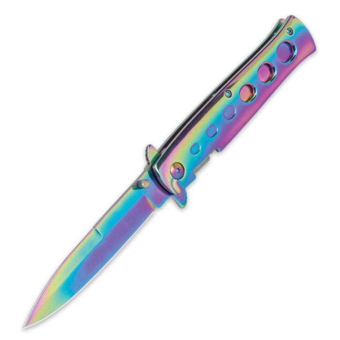 Rainbow Titanium Stiletto Assisted Opening Pocket Knife