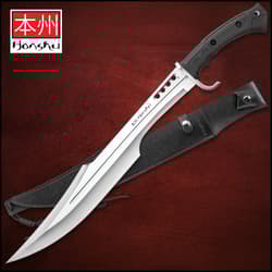 Honshu Spartan Sword And Sheath - D2 Tool Steel Blade, Grippy TPR Handle, Stainless Steel Guard - Length 23”