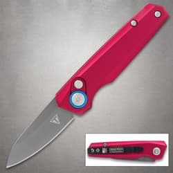 Red folding knife with stainless steel blade