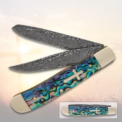 Christian Faux Damascus Pocket Knife Abalone