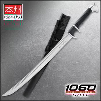 Honshu high carbon steel sword with a black tpr textured no slip grip handle
