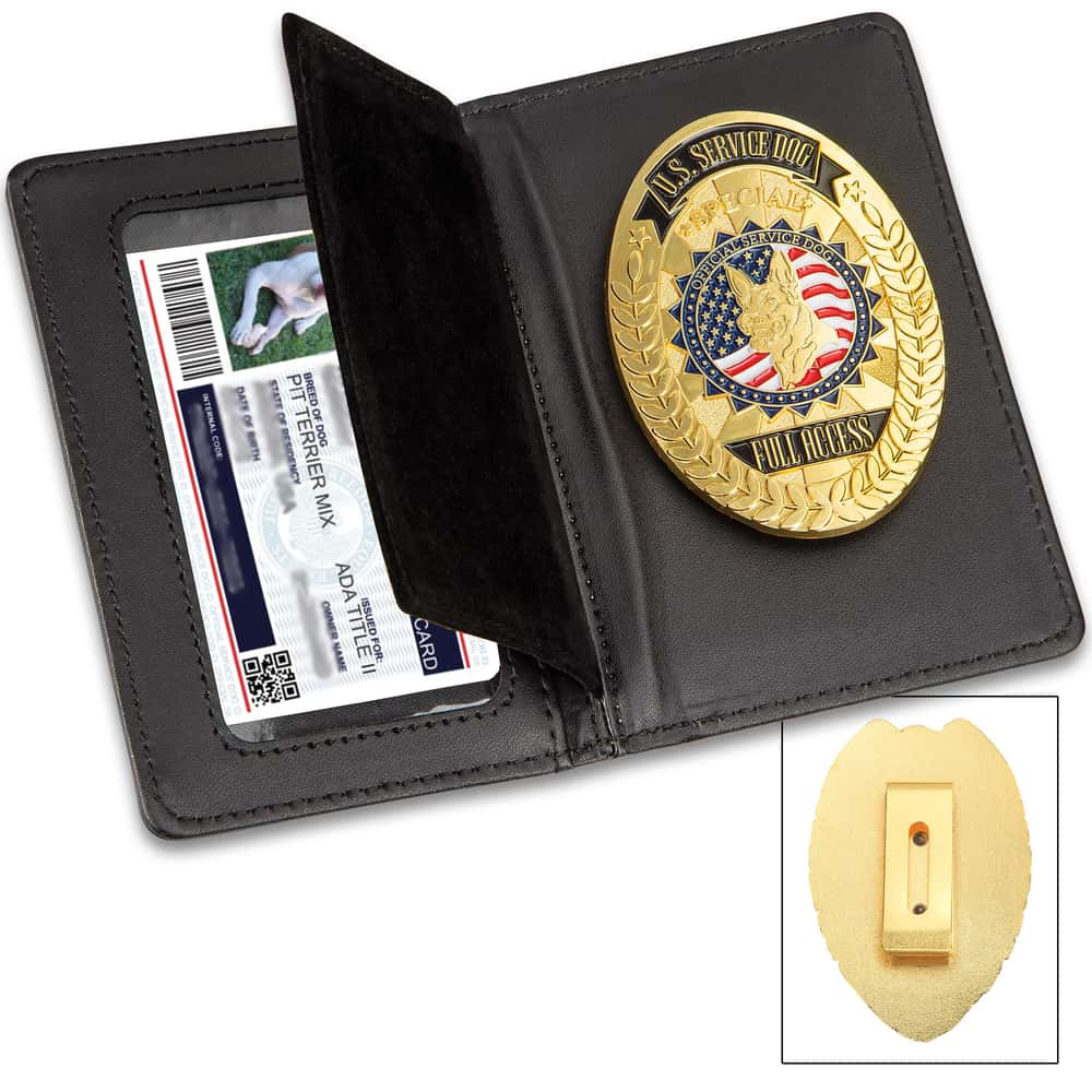 Service Dog Badge With Leather Case Metal