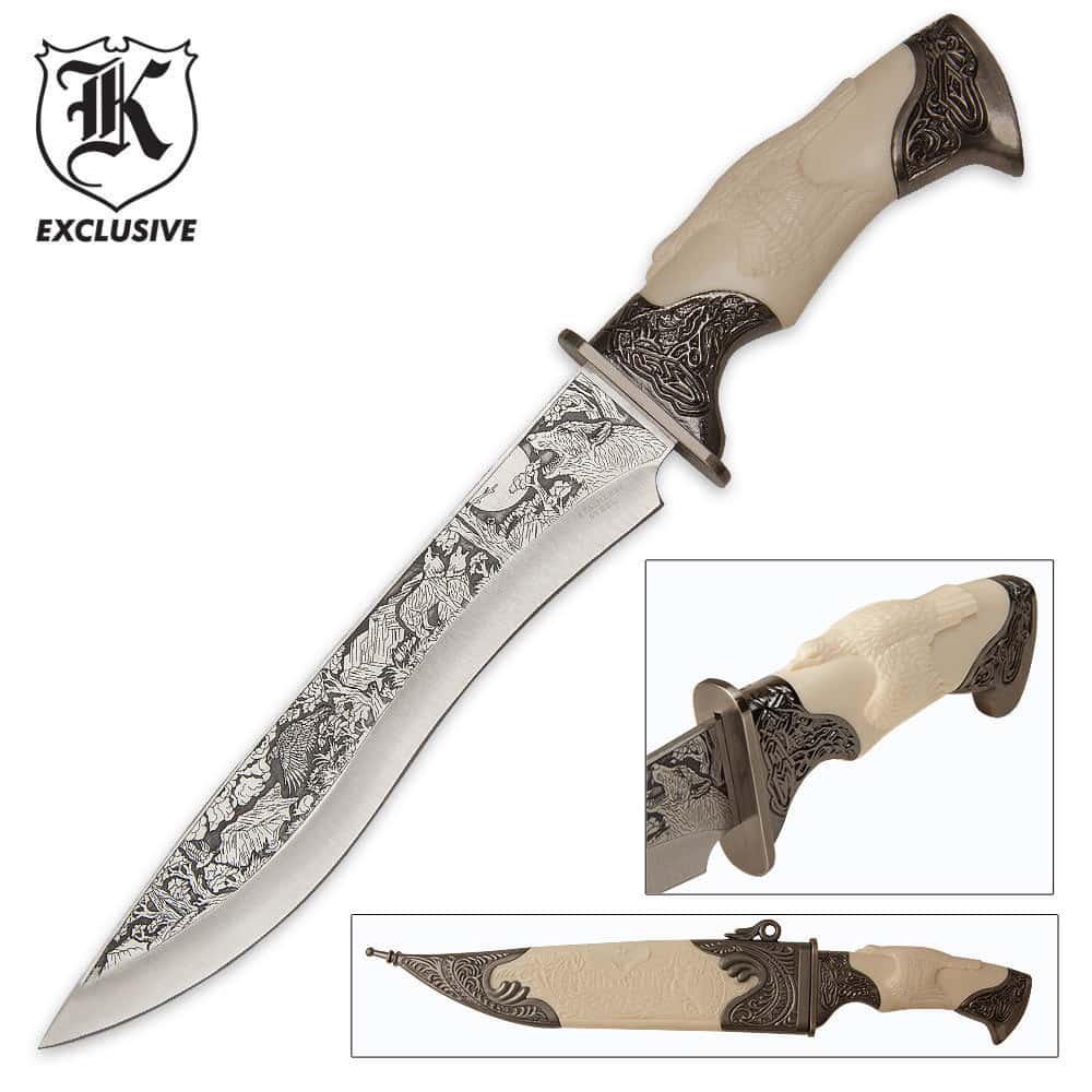 Tribal Faux Ivory Eagle Bowie Knife