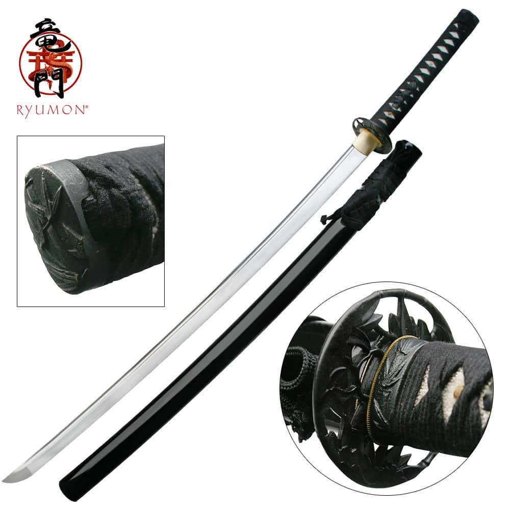 Ryumon 1095 Carbon Steel Bamboo Tsuba Katana