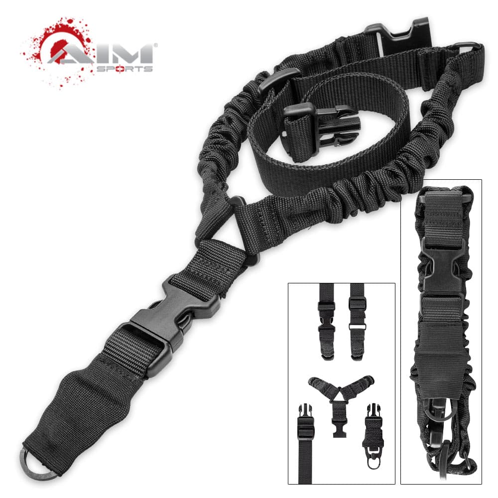Tactical Adjustable One Single Point Rifle Gun Sling Bungee Strap Snap Hook Cord 