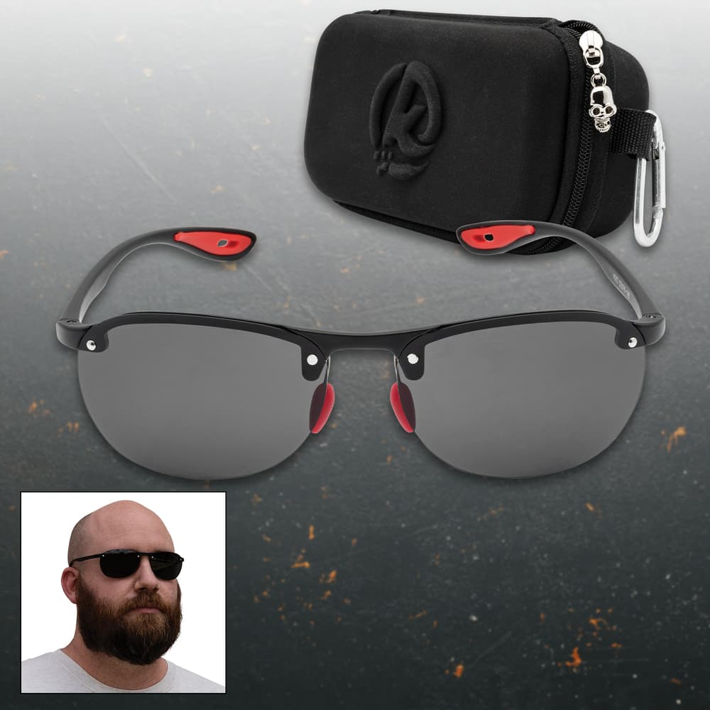 Full image of the PeakVision Rimless Sunglasses with carrying case. image number 0