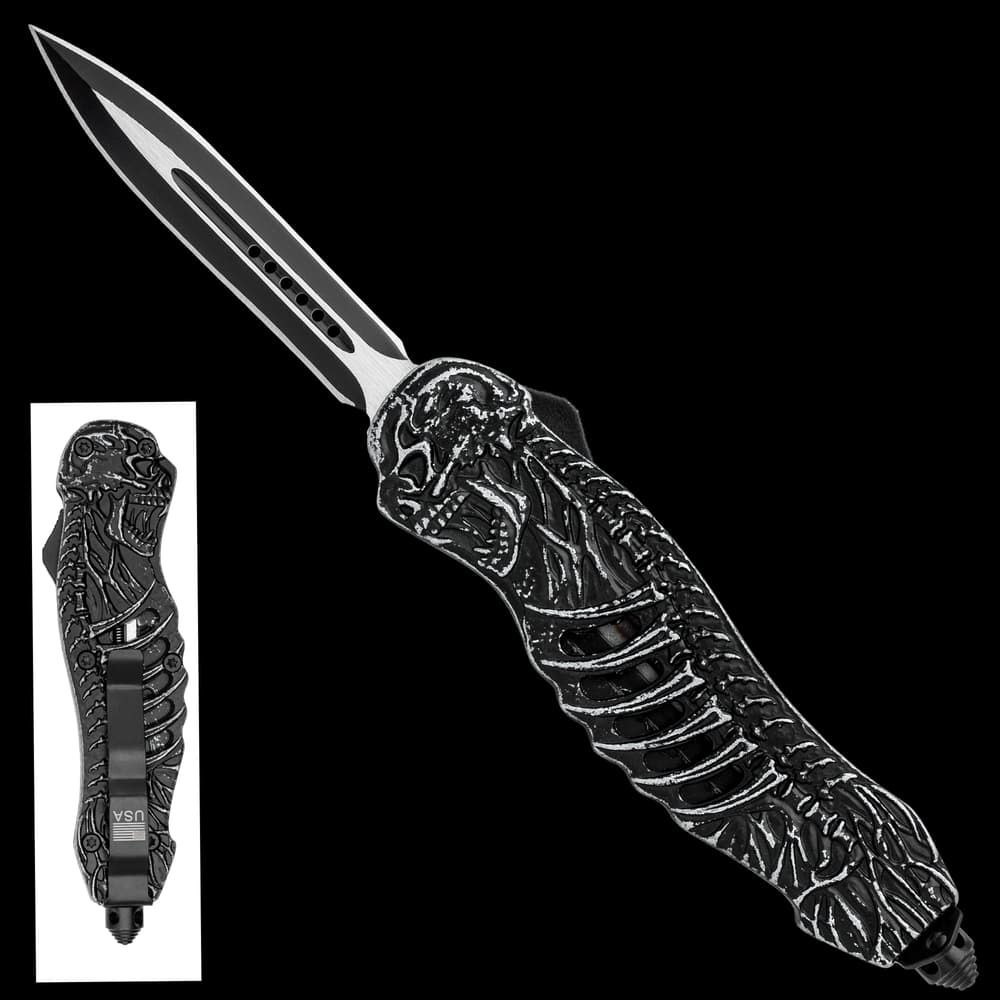 Two views of the Rib Bones Automatic OTF Knife image number 0