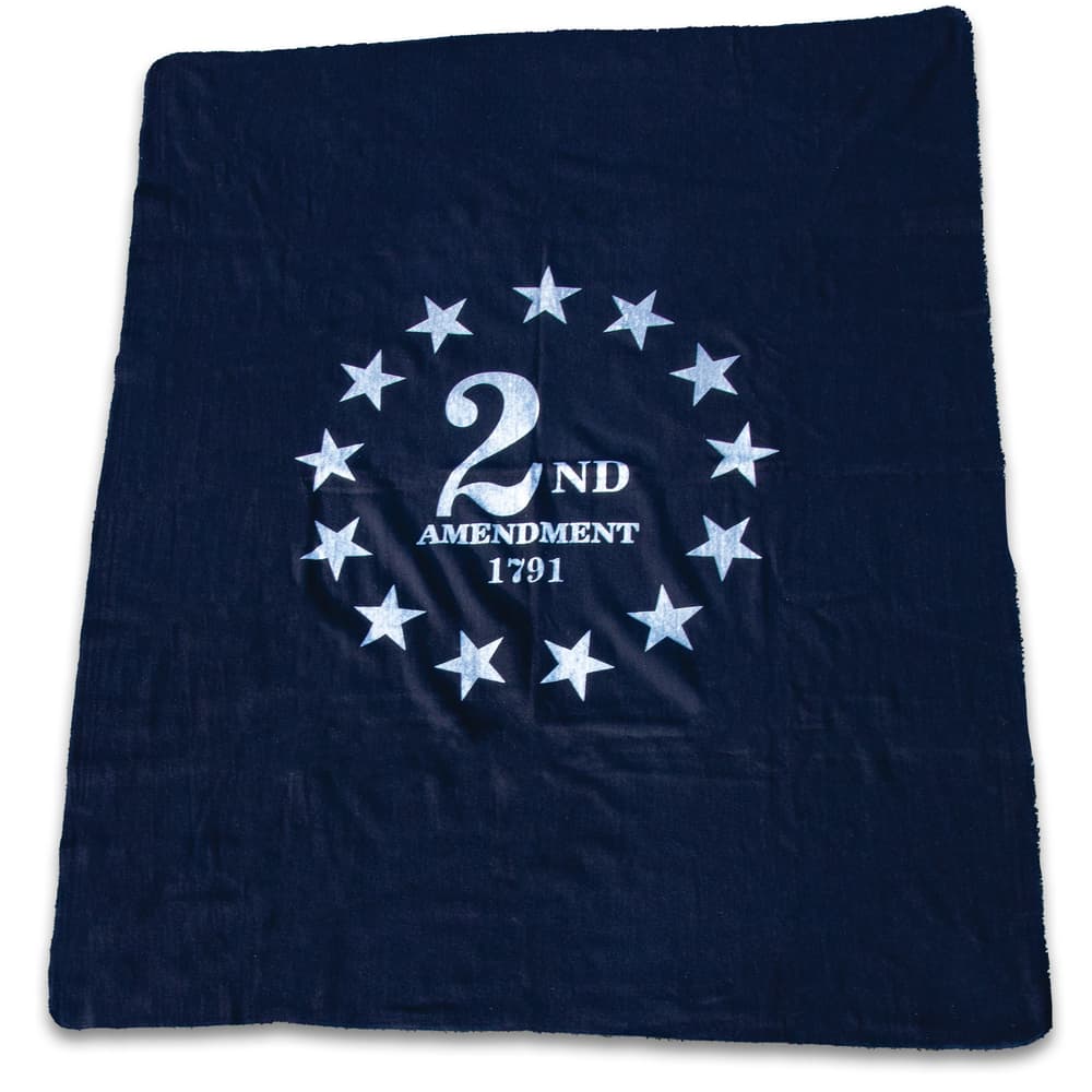 The Second Amendment Wool Blanket is 50% wool and 50% synthetic fiber in a dark Navy blue. image number 0