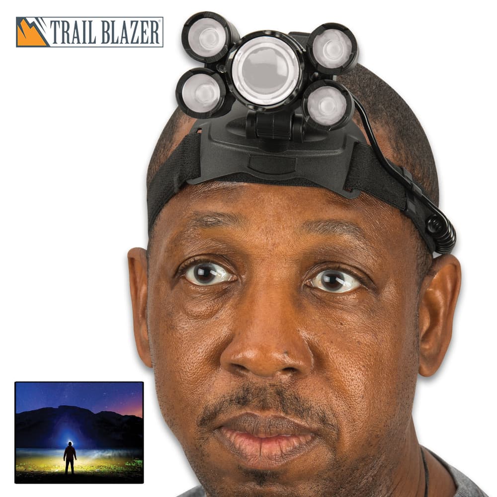 Made of aluminum alloy and rubber, the Trailblazer 12,000 Lumens Four-Mode Headlamp weighs less than 12 ozs, making it much lighter and handier than normal headlamps image number 0