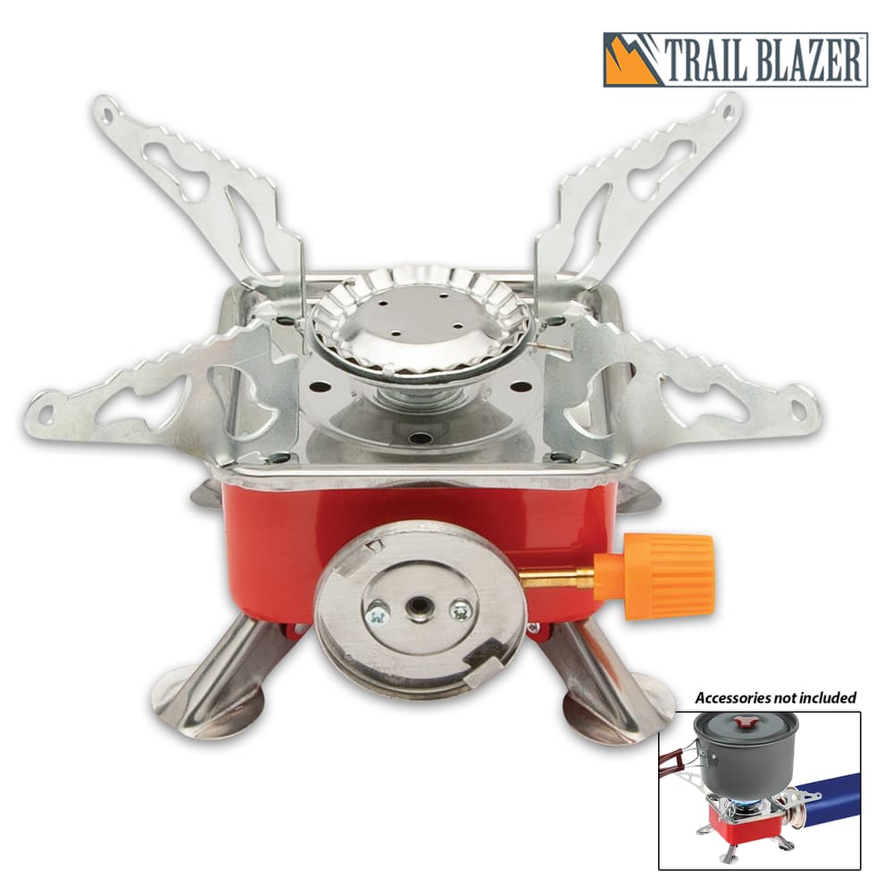 This compact gas camping stove provides a stable cooking surface for a wide variety of cookware and easily collapses image number 0