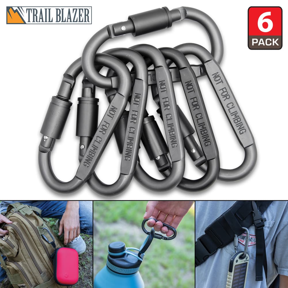 Trailblazer’s D-Ring Locking Carabiner Set includes six carabiners. image number 0