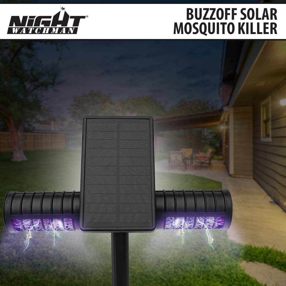 Full image of Solar Powered UV Mosquito Killer powered on with stake. image number 0