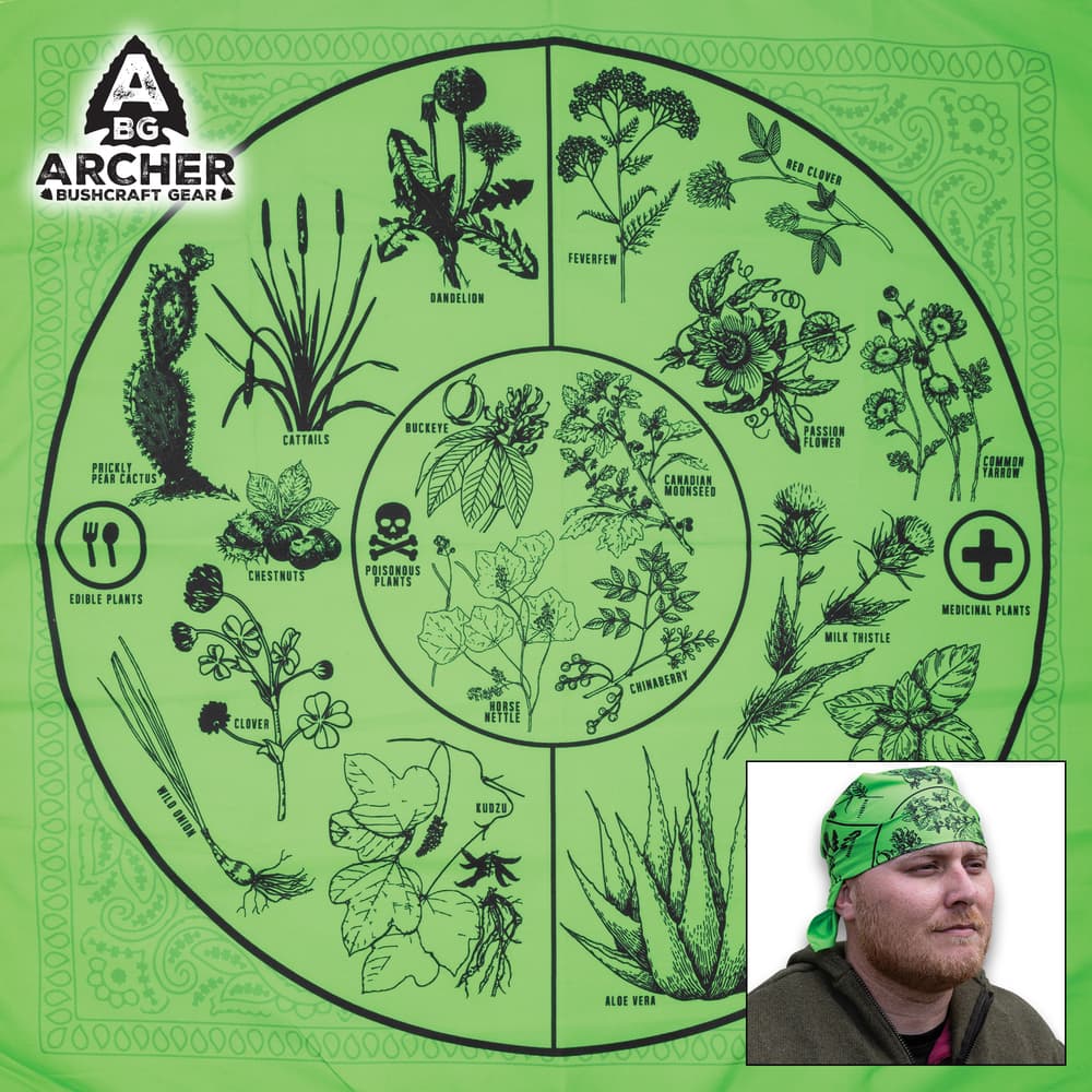 Full image of the Archer Bushcraft Survival Plant Guide Bandana. image number 0