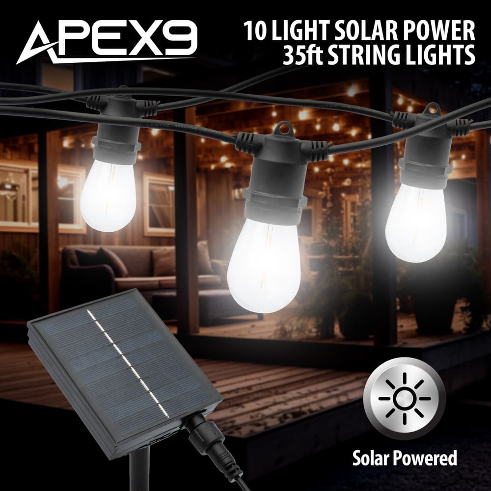 Full image of the Apex9 10 Light Solar Power 35ft. String Lights. image number 0