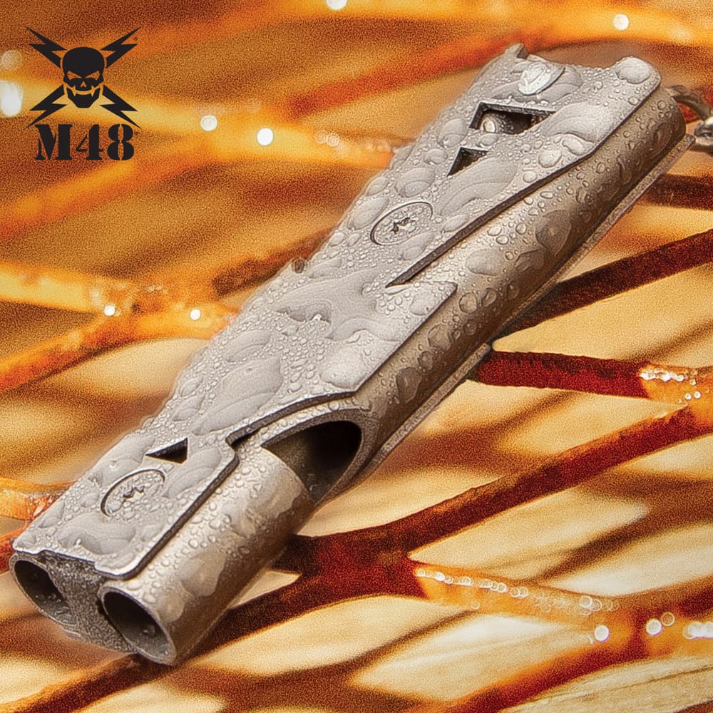 M48 Tactical Survival Whistle With Carabiner - Aircraft Grade Aluminum Construction, Non-Reflective Finish, Up To 120 Decibels - Length 2 1/4” image number 0
