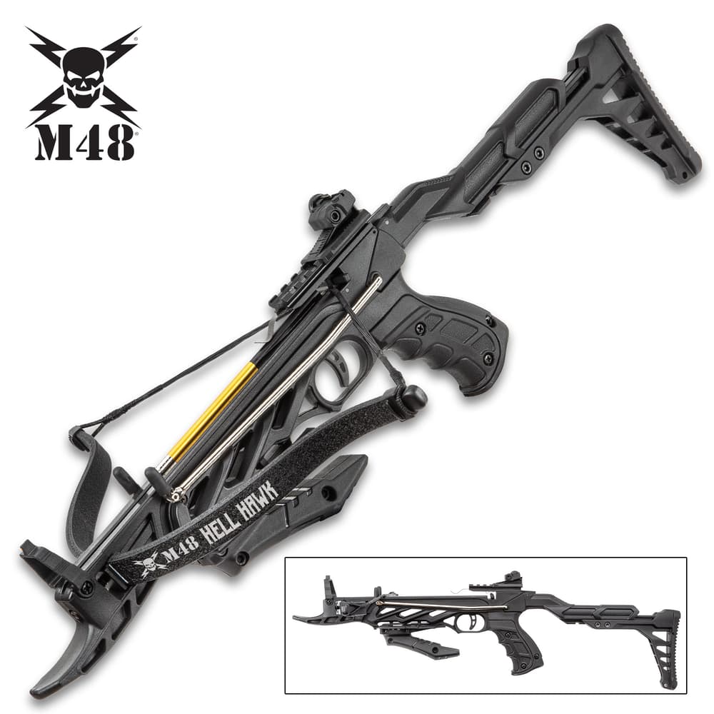 M48 Hell Hawk Self-Cocking Assault Crossbow Pistol - Lightweight Fiberglass Construction, 185 FPS, Bolts Included - Length 24 2/5” image number 0