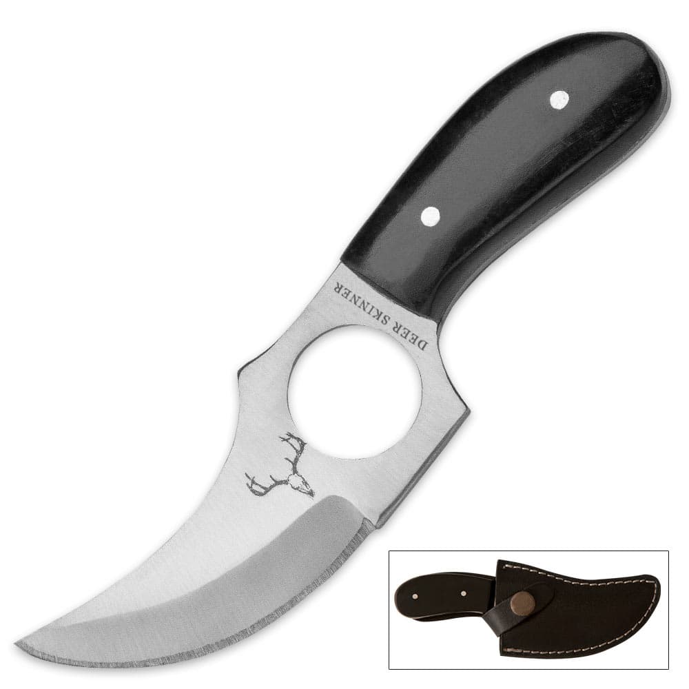 Deer Skinner Knife with Finger Hole and Leather Sheath image number 0