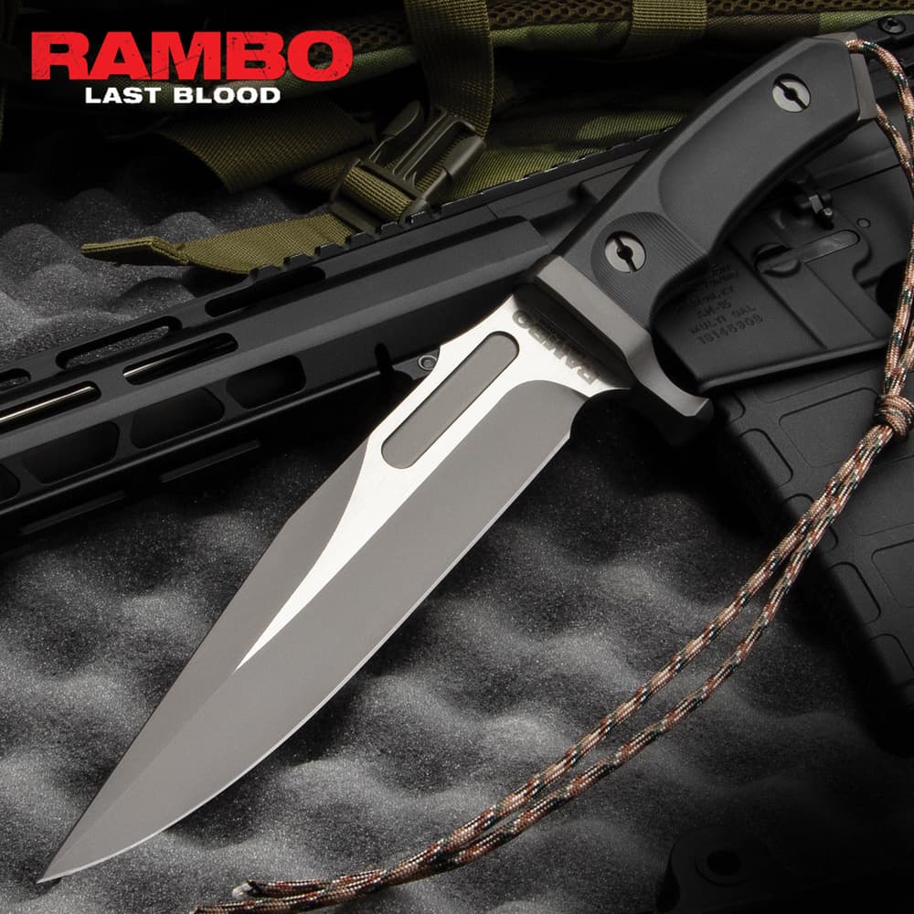 Rambo Last Blood Bowie Knife With Sheath - Officially Licensed, Stainless Steel Blade, Hardwood Handle Scales - Length 14” image number 0