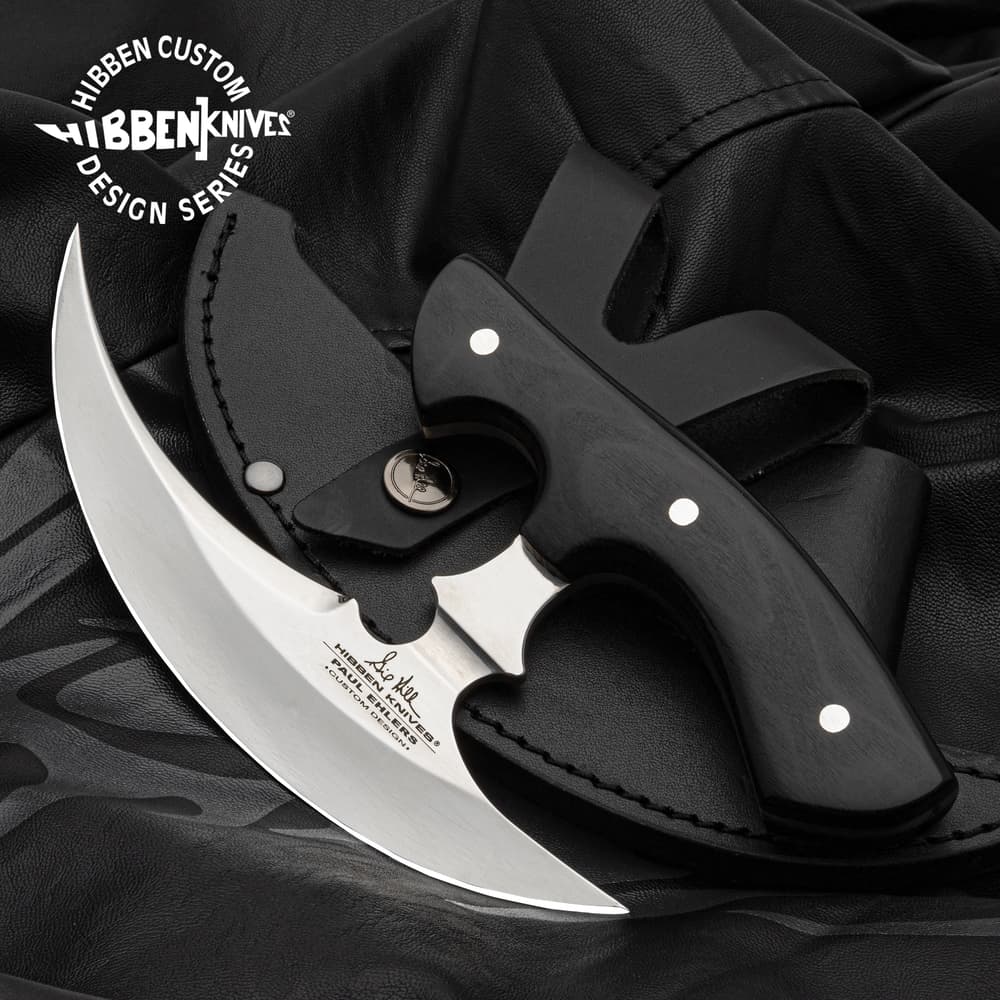 The Gil Hibben and Paul Ehlers Sickle Ulu shown with its sheath image number 0