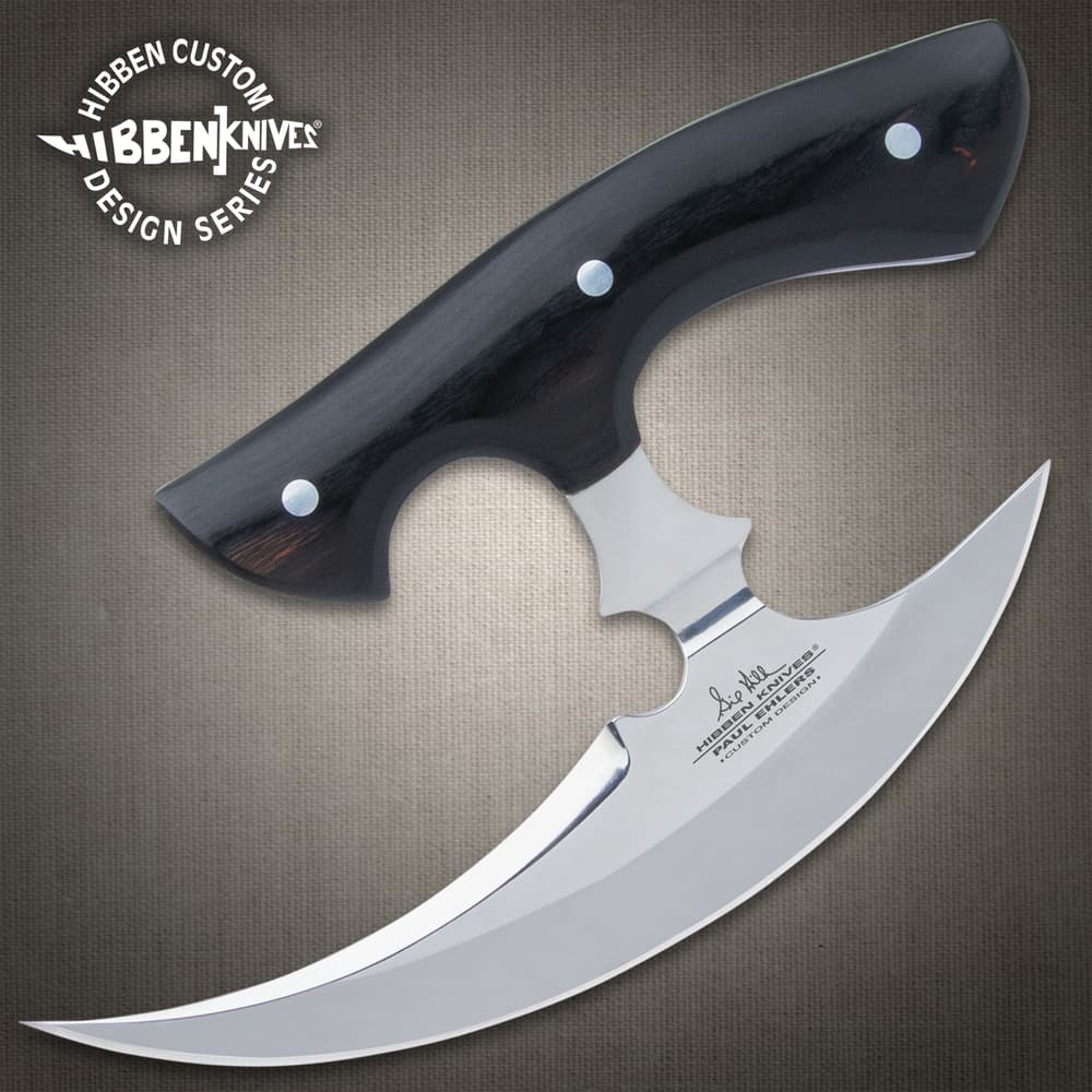 The Gil Hibben and Paul Ehlers Sickle Ulu shown with its sheath image number 0