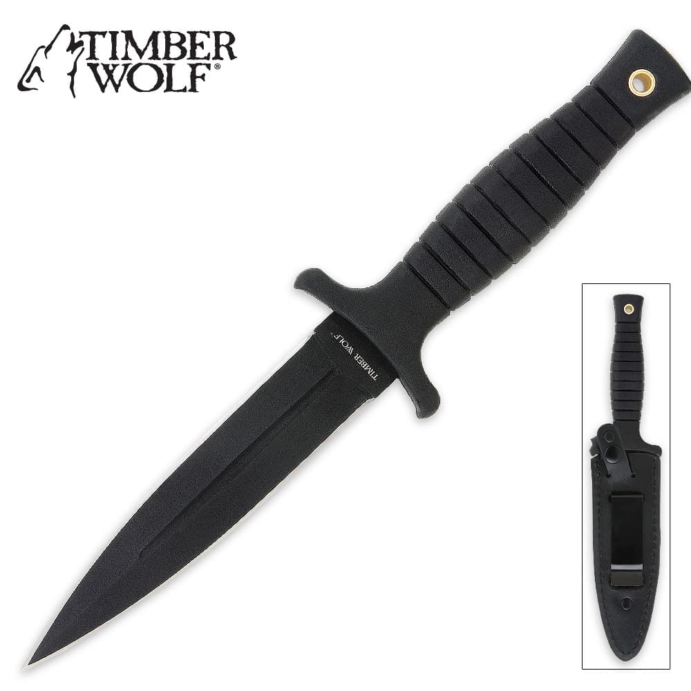 Timber Wolf Tactical Boot Knife with Clip-on Leather Sheath image number 0