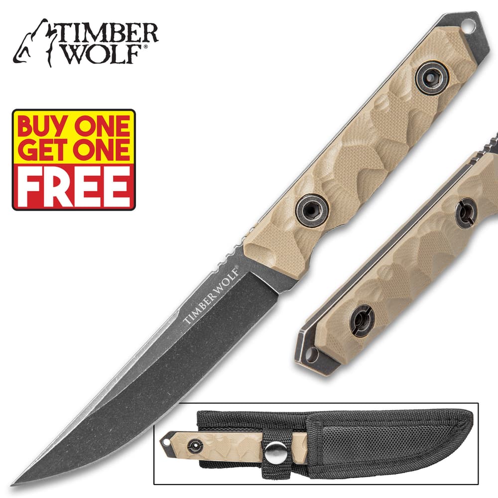This powerful Timber Wolf Atomic Steel drop point knife features rock-solid, full-tang 3MM stainless steel construction with an attractive stonewash finish image number 0