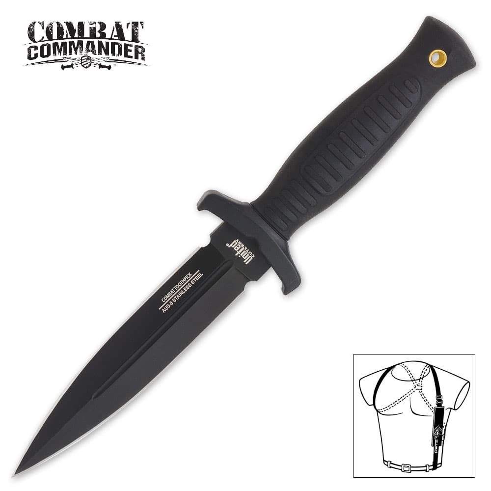 United Cutlery Commander Black Boot Knife and Shoulder Sheath image number 0