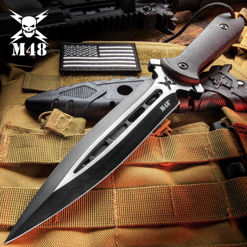 M48 Talon Dagger With Sheath - Cast Stainless Steel Blade, G10 Handle, Paracord Lanyard - Length 11 5/8” image number 0