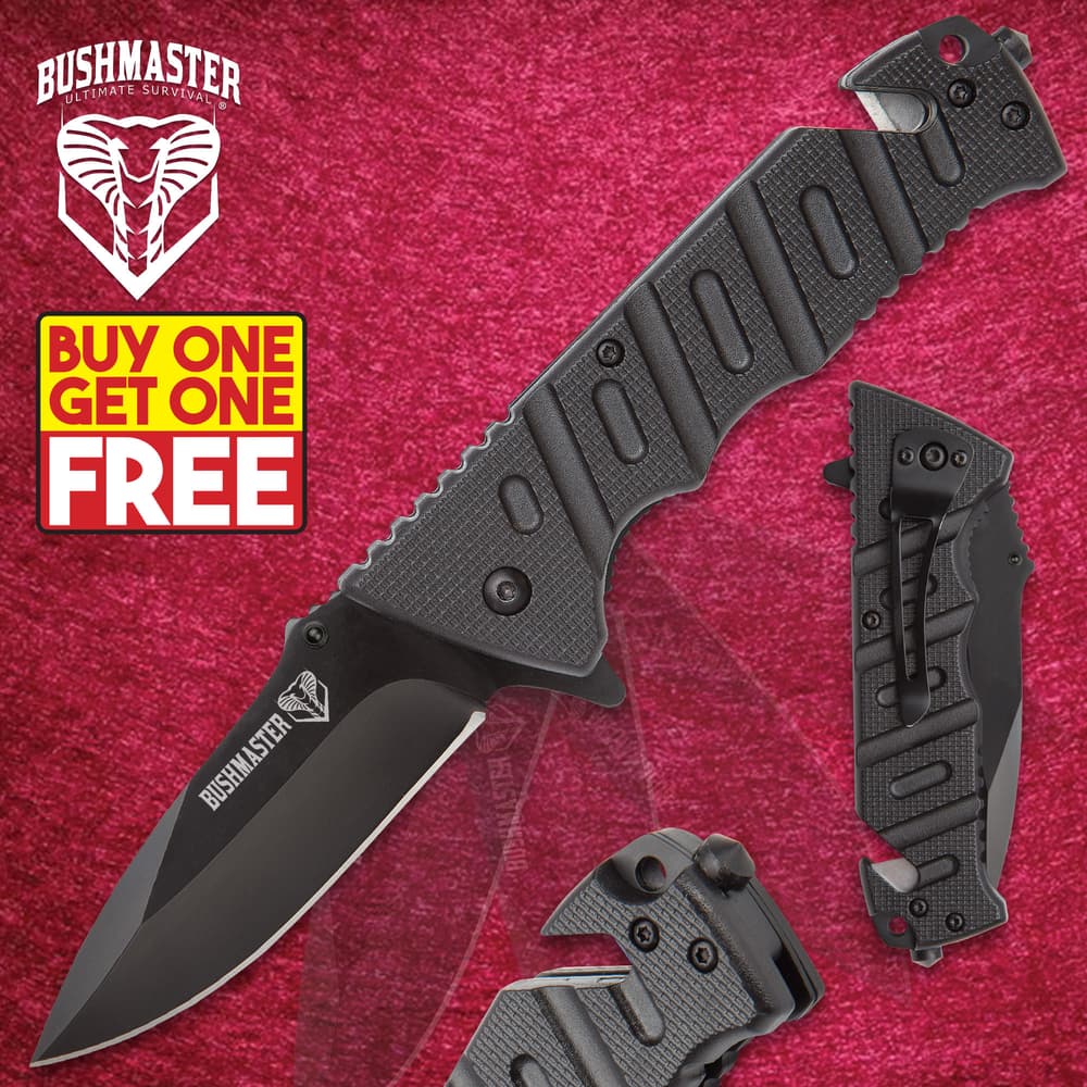 SHTF Bushmaster Tactical Black Pocket Knife - BOGO image number 0
