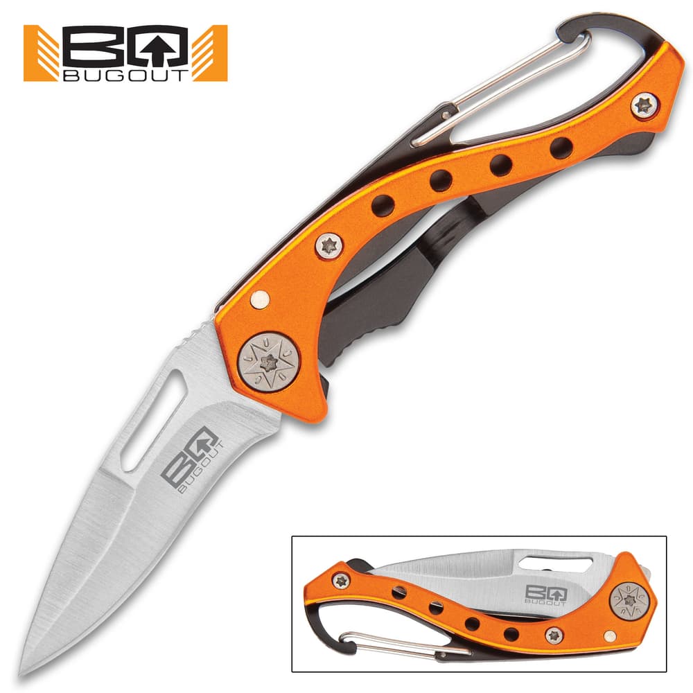 BugOut Carabiner Pocket Knife - Stainless Steel Locking Blade, Cast Aluminum And TPU Handle - Length 4 3/4” image number 0
