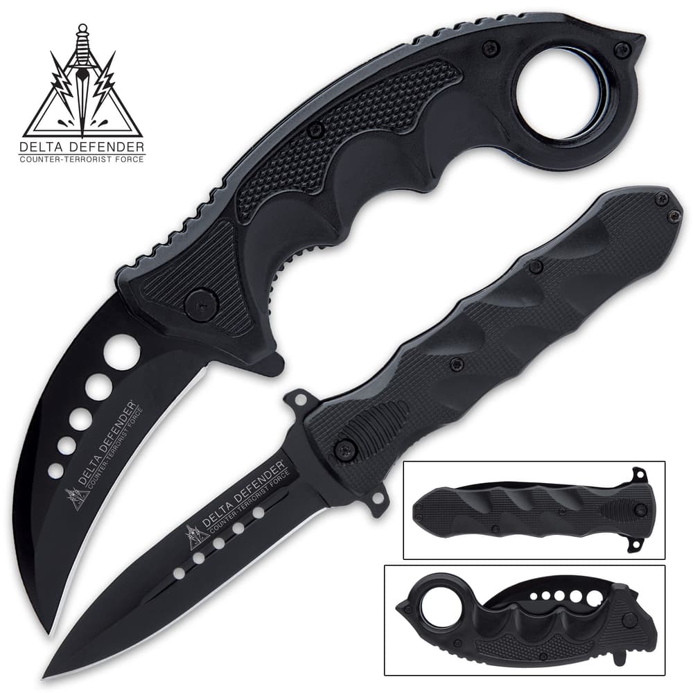 The knives in the Delta Defender Knife Set has an all-black, non-reflective appearance perfect for covert ops image number 0