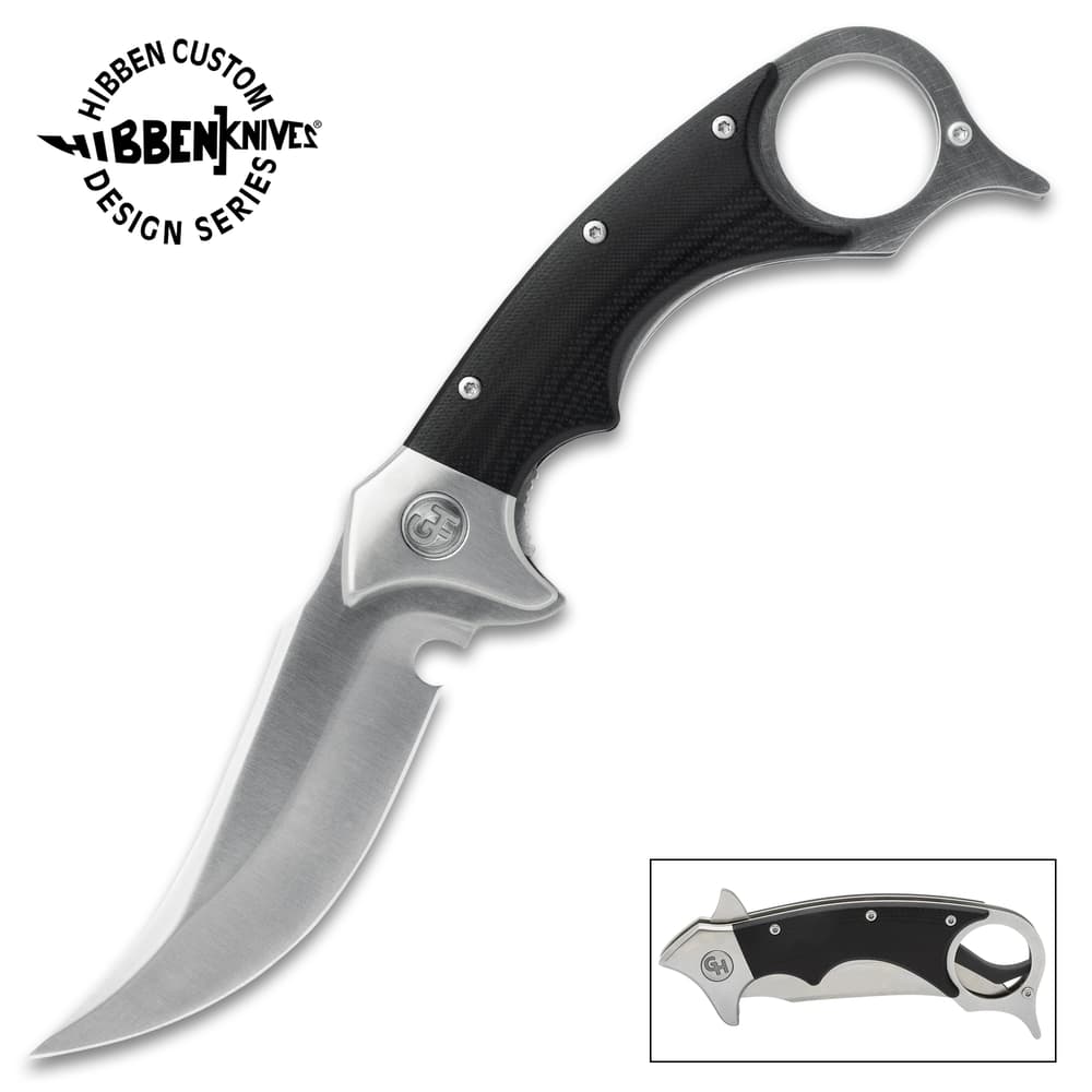 Full image of the Gil Hibben Folding Recurve Kerambit opened. image number 0