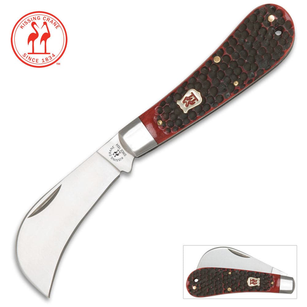 Kissing Crane Red Jigged Bone Pruner Folding