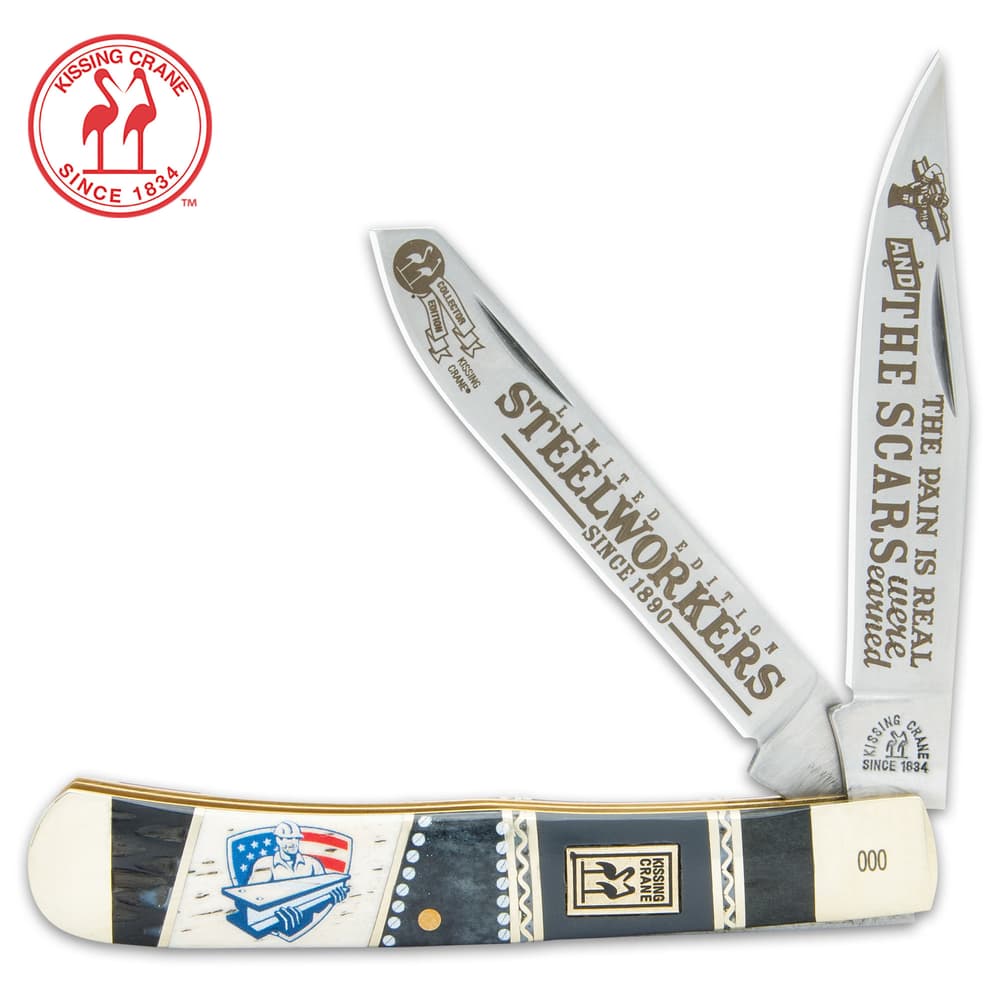 Steelworkers literally built this country and Kissing Crane is proud to pay tribute to them with its Steel Worker Trapper Pocket Knife image number 0