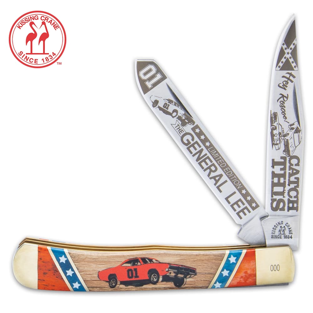 “Just the good ole boys” want this Kissing Crane trapper pocket knife, which pays tribute to that iconic bright orange Charger, “The General Lee”\ image number 0