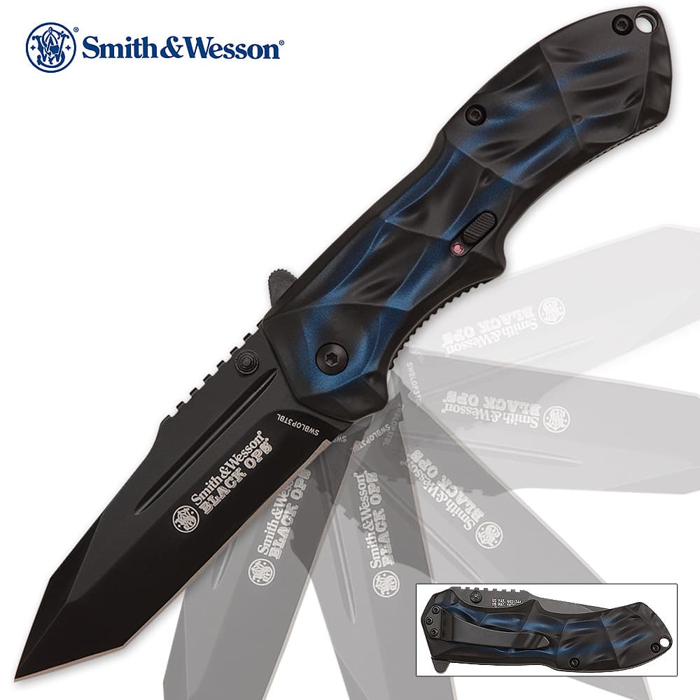 Smith & Wesson Black Ops Blue Tanto Tactical Pocket Knife image number 0