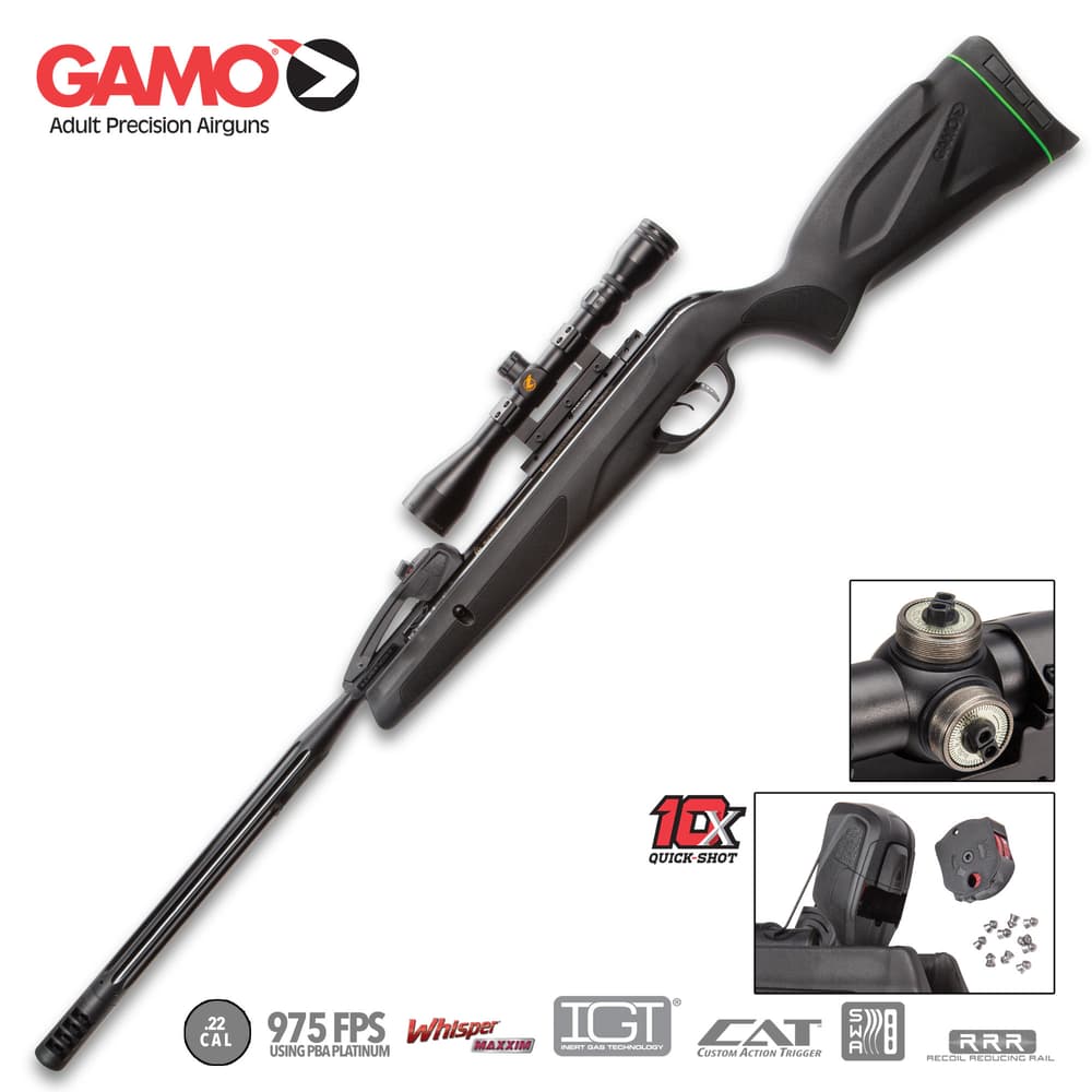Gamo Swarm Maxxim .22 Caliber Air Rifle With Scope, 975 FPS, 10-Shot  Break-Barrel, Polymer Jacketed Steel Barrel, Synthetic Stock