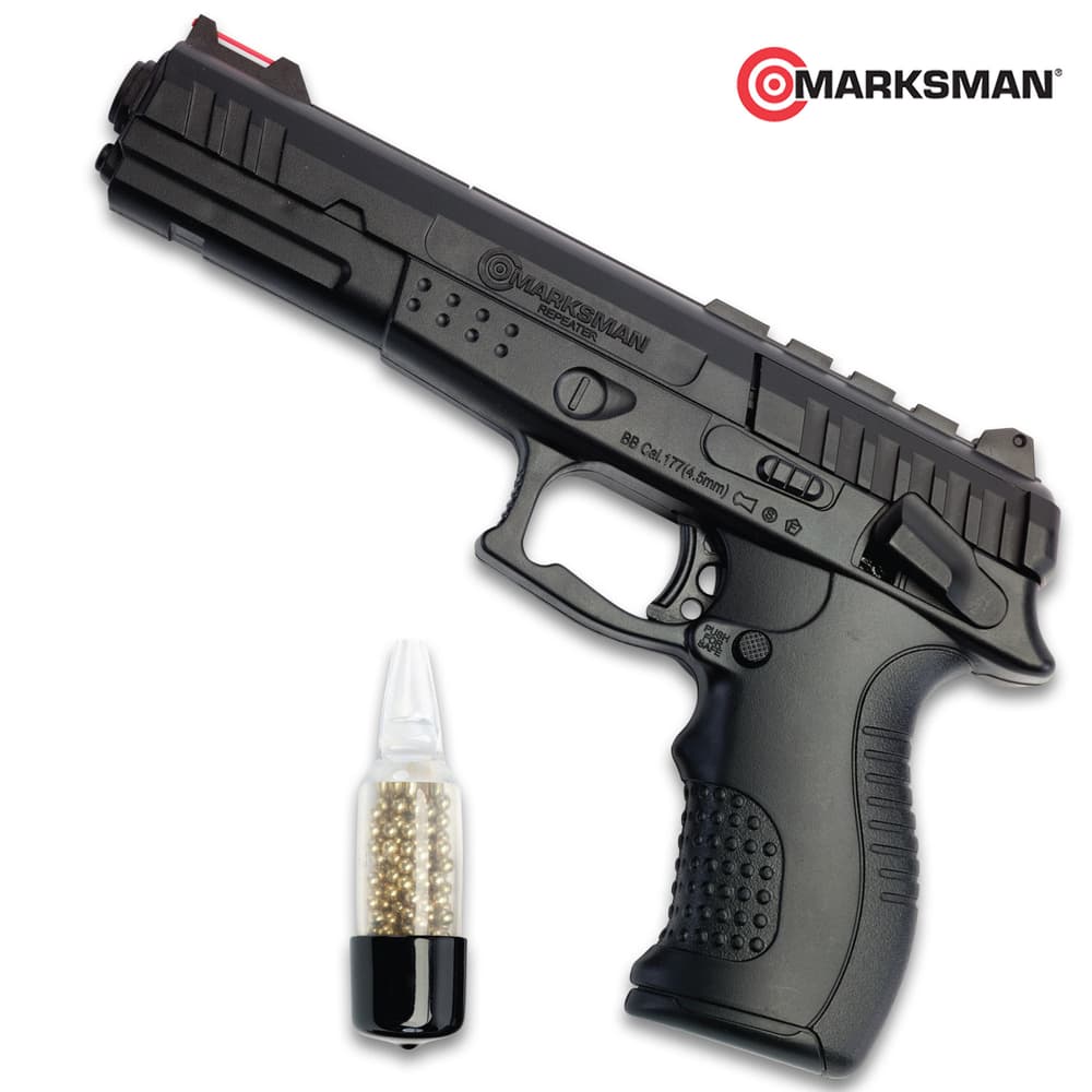 This Marksman BB Air Pistol makes an ideal basement or backyard plinker and a great tool for teaching new shooters about gun safety, target acquisition and other basic shooting principles image number 0