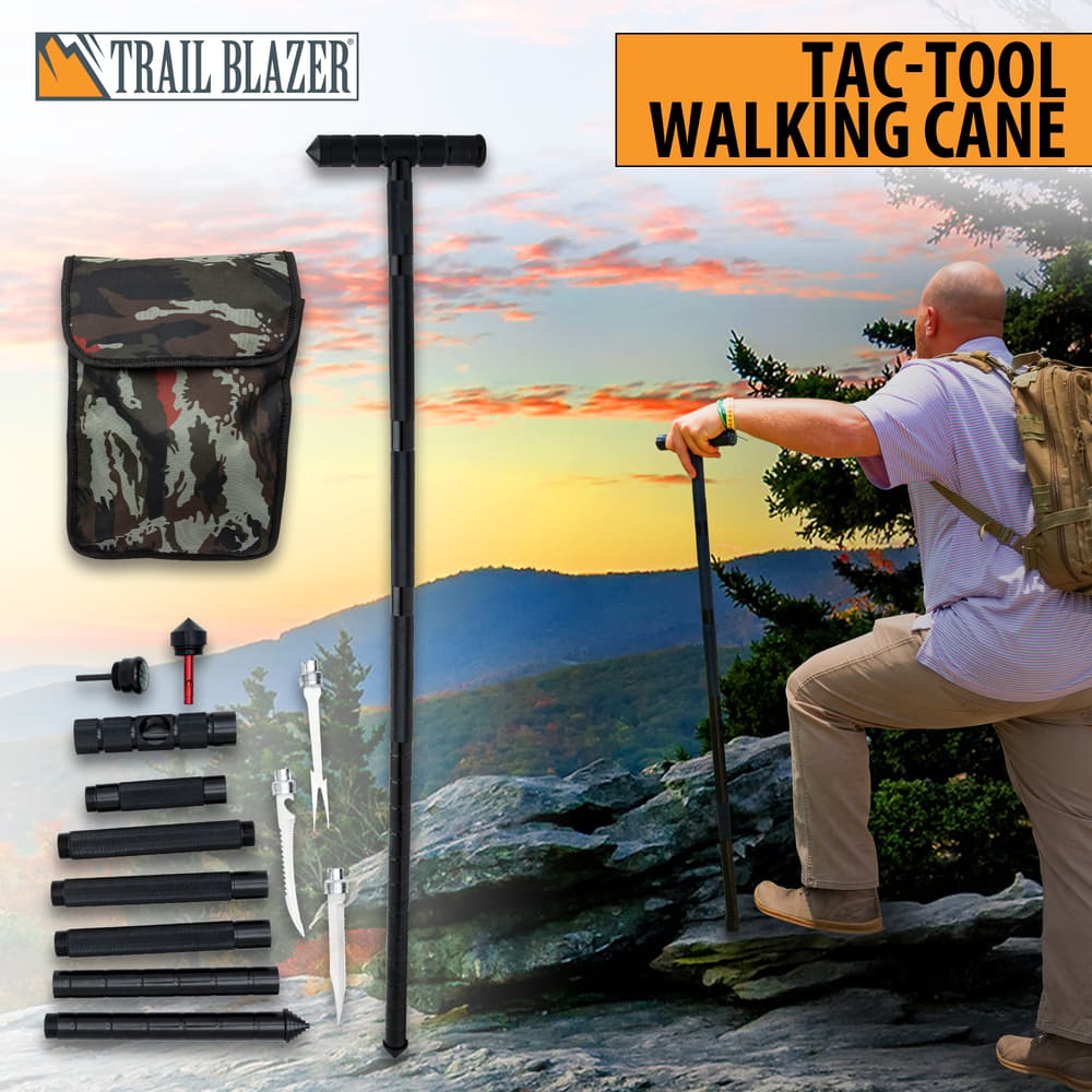 Different views of the Trailblazer Tac-Tool Walking Cane including in use image number 0