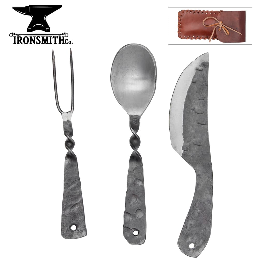 The Ironsmith Co. Medieval Eating Set is hand-forged. image number 0