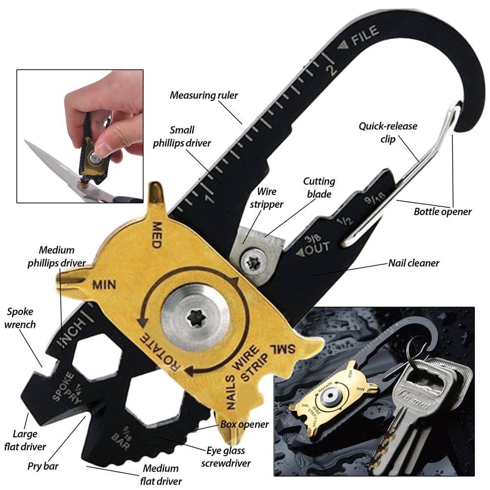 20 In 1 Outdoor Survival EDC Multi-Tool Gear Carabiner Keychain Bottle  Opener 