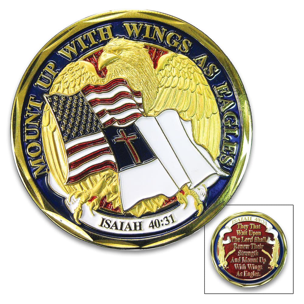 A close-up of the front of the Wings As Eagles Coin image number 0